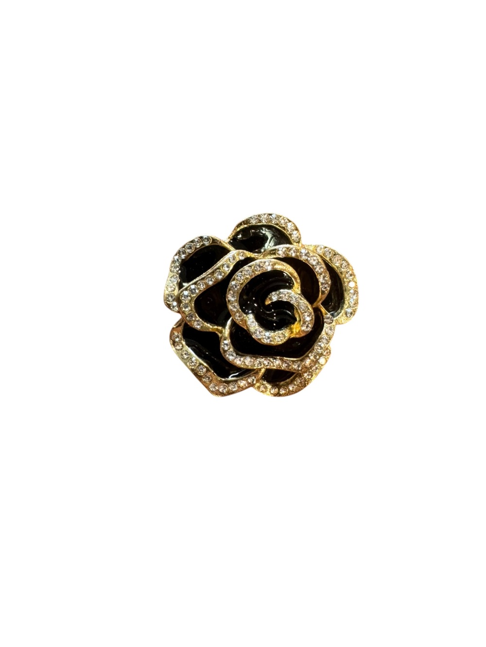 Gold & Black Rose Crystal Brooch - Women's Jewelry